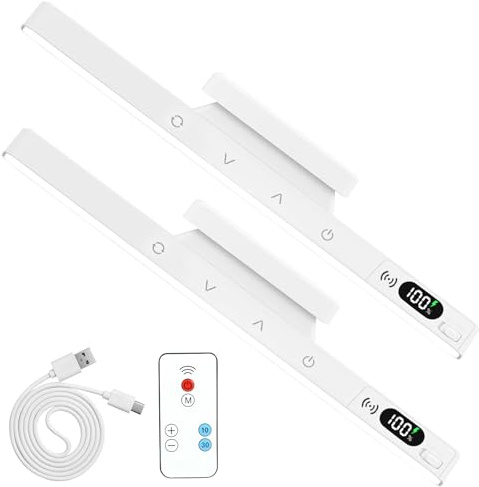 2pcs Unterbauleuchte Küche Led Akku mit Fernbedienung - Touch Dimmbar Schrankbeleuchtung Magnetische Küchenlicht, 5 Farbmodi USB Aufladbar Lichtleiste für Schrank Kleiderschrank Schreibtisch Spiegel