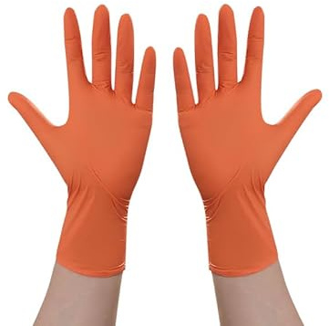 PBHOVIITG Guantes de nitrilo naranja, resistentes al agua, teñido, tatuajes, lavavajillas, productos limpieza del hogar, 20/50/100 unidades(Orange-100PCS,XL)