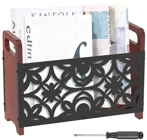 QINGLANG Magazine Rack with Handles Wooden Newspaper File Holder Organizer Bookshelf Magazine Rack Storage Basket for Living Room, Bedroom, Study, Home, Office, Entryway(Leaf)
