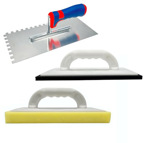 Fliesenleger Set Zahnkelle rostfrei Fugbrett Ausfugbrett Schwammbrett Kelle Schwamm-Waschbrett Verfugbrett Fliesenwaschbrett Reibebrett