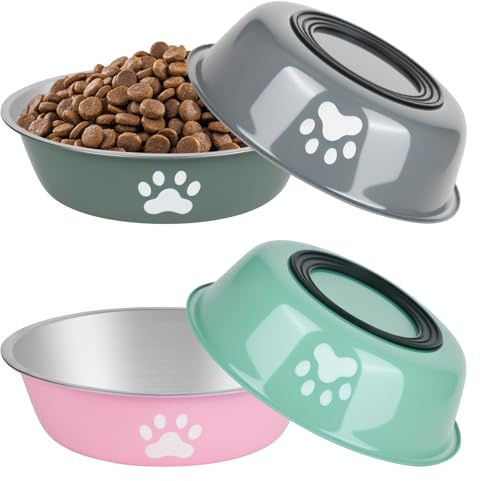 YYTECH 4 Stück Hundenapf Edelstahl, Futternapf Hund, Hundeschüssel mit rutschfest Silikonboden, Fressnapf Hund, Wassernapf Hunds, für Große, Mittelgroße und Kleine Hunderassen, 860ml