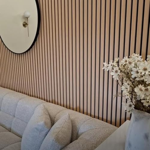 Acoustic Slatted Wall Panels 240 x 60cm – Light Oak Finish, Sound Absorbing Wooden Slat Panels for Home & Office Interiors (1 Single Piece)
