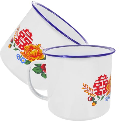 SWETRACE Juego de 2 Tazas de Esmalte Vintage de Color Claro de 700ml, Clásicas y Resistentes, para Té y Decoración Retro en Interiores