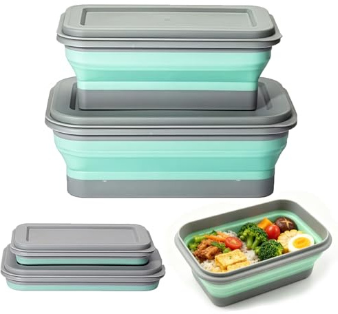 dididudi Set di 2 ciotole da campeggio pieghevoli in silicone con coperchio, scatola per il pranzo pieghevole, insalatiera portatile per campeggio, viaggi, escursionismo, roulotte, cucina, scuola