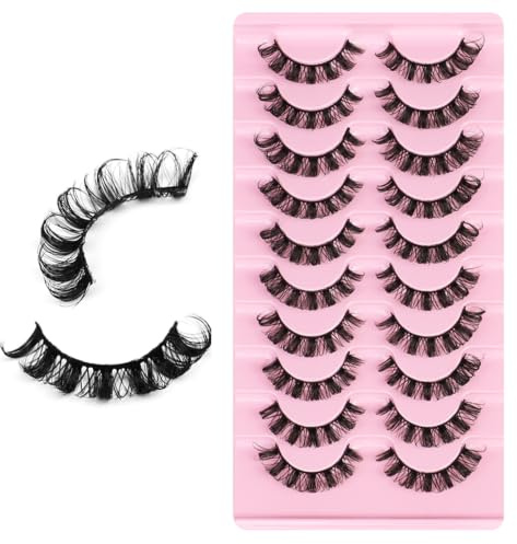3D falska ögonfransar, 10 par D Curl konstgjorda ögonfransar, dramatisk rysk remsa lash, Wispy Faux Mink Lashes, återanvändbara Curly Cat Eye Fake Lashes, mjuka fluffiga kattögonfransar lösögonfransar