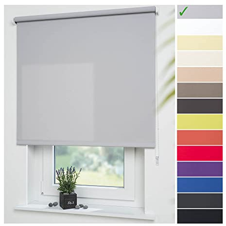 Liedeco® Rollo, Fenster Rollo, Kettenzug-Rollo / 202 x 180 cm (Breite x Höhe), hellgrau/lichtdurchlässig, Blickdicht/viele Farben, Größen und Typen/Breiten 60-200 cm/Variable Montage möglich