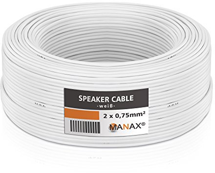MANAX SC2075 - Cavo per altoparlante 2x0.75 mm² CCA (cavo per altoparlante/cavo audio), 2x0,75mm², 50,0m, bianco