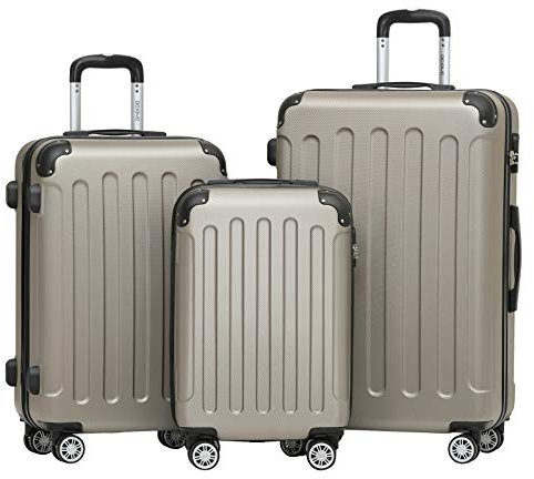 BEIBYE 2045 Zwillingsrollen 3tlg. Reisekoffer Koffer Kofferset Trolleys Hartschale in 20 Farbe(Champagner)