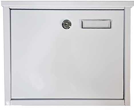 FURNISHED Wall Mounted Letter Box - Large Mail Outdoor Post Box Weather Resistant Postbox for Outside Wall Galvanized Steel Lockable Letterbox Top Loading Mailbox with Cylinder Lock, White