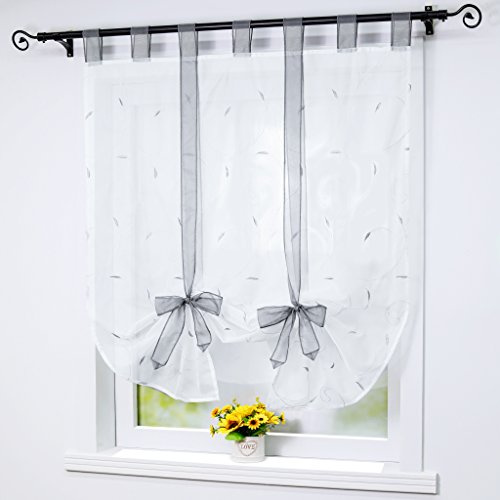 Joyswahl Raffrollo Voile transparentes Raffgardine Elena Stickereien Blätter Gardine BxH 120x140cm Silver 1er Pack