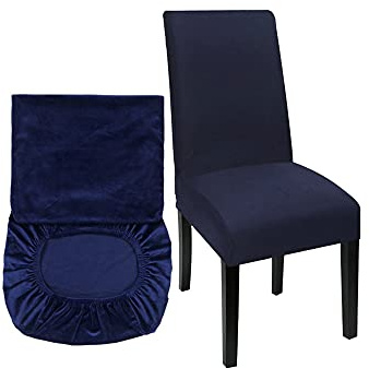 High-Back Chair Covers for Dining Room Chairs – Spandex Stretch, Universal Armless Chair Protective Slipcover, Removable & Washable for Kitchen, Wedding, Party, Banquet & Hotel, Navy Blue, Pack of 4
