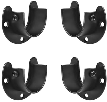 FYTRONDY Black Edition Stainless Steel Wardrobe Closet Rod Bracket, U-Shaped Open Type Socket Bracket, Shower Curtain Rod Pole End Supports Sockets Flange (1-1/4 INCH, 4 PACK)