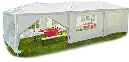 Relaxdays Pavillon de Jardin en Acier avec Panneaux latéraux Blanc 3 x 9 m