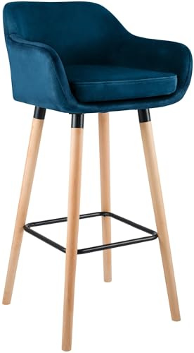 CLP Tabouret de Bar rembourré Grant, avec Dossier, revętement en Velours, pičtement en Bois, capacité jusqu'ŕ 150 kg, Couleur:Bleu