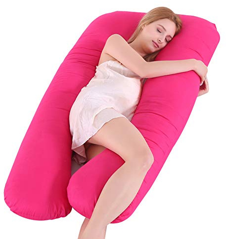 HONGBI Luxuriöses U-förmiges Schwangerschaftskissen, Seitenschläferkissen, Stillkissen mit Abnehmbarem und Waschbarem Bezug Rot Kissen:150X80cm