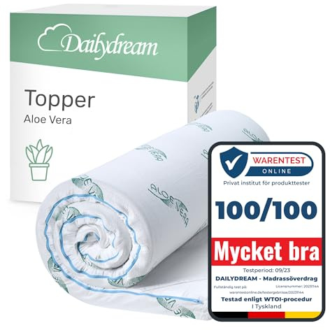 Dailydream Topper una piazza e mezza 120x200 cm memory foam, altezza 5 cm, «Edition Aloe Vera, Model M », Topper per materasso, divano letto o letto da campeggio, Coprimaterasso confortevole