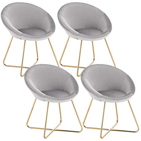 WOLTU Esszimmerstühle 4er Set Küchenstuhl Polsterstuhl Skandinavisch Design Wohnzimmerstuhl Sessel Schminktisch Stuhl, Sitzfläche aus Samt, Goldene Metallbeine, Hellgrau BH217hgr-4