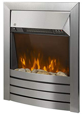 Zanussi 2 KW Stainless Steel Electric Inset Fire Stove with 2 Heat Settings, Timer and Remote Control, Independent LED Flame Effect, 20-30 m2 Room Size ZEFIST1001SS