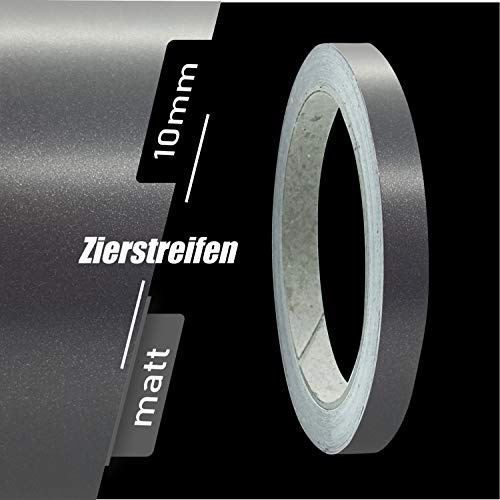 siviwonder Zierstreifen selbstklebend Folie Anthrazit Metallic Matt Dunkelgrau 10 mm x 10 m Rolle Dekorband Auto Motorrad Boot Fahrrad Caravan Pinstripe Klebeband für Konturmarkierung Linie Dekoration