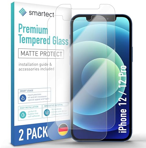 smartect Schutzglas 2 Stück Matt für iPhone 12/12 Pro | HD Panzerfolie Anti-Kratzer, Displayschutz entspiegelt, 9H Härte, Stoßfest, Blasenfrei