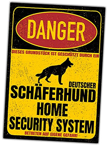 Deutscher Schäferhund Dog Schild Danger Security System Türschild Hundeschild Warnschild Sicherheitsschild Hund Privatgrundstück Hundewarnung Warnung vor dem Hund