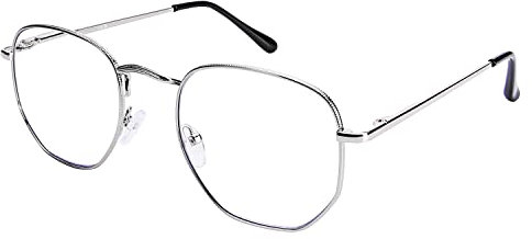 DOOViC Lesebrille Blaulichtfilter Metall Silber Dünner Rahmen Große Gläser Computerbrille mit Sehstärke für Damen/Herren 1,0