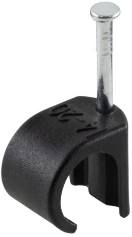 GTSE Round Black Cable Clips, For Cables 14-20 mm, Box of 50, Skirting Wire Nail Clips, Cable Tacks for Ethernet, Electrical Cables, Walls