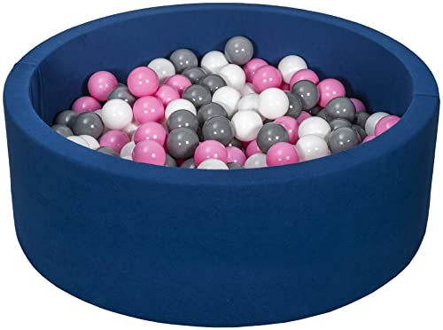 Velinda Soft Jersey Baby Kids Children Ball Pit with 200 balls, Gift, navy (Balls colours: white,light pink,grey)