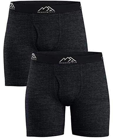 Merino.tech Calzoncillos Lana Merino Hombre - Boxer Merino 100%, Ropa Interior para Hombre (X-Large, 2 Pack - 190 Heather Black)