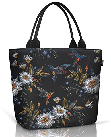 Gloppie Borse Per il Pranzo da Donna, Borsa Termica Borsa Porta Pranzo per Ragazze Contenitore Isotermico - Borsetta Borsa Frigo Medicinali Portatile - Regalo per Adulti, Margherita Colibrì