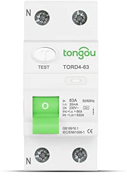 TONGOU 63A Rcd 30mA Type A Rcd Circuit Breaker 1P+N 230V 6KA, Suitable for family homes, small commercial buildings and other scenarios