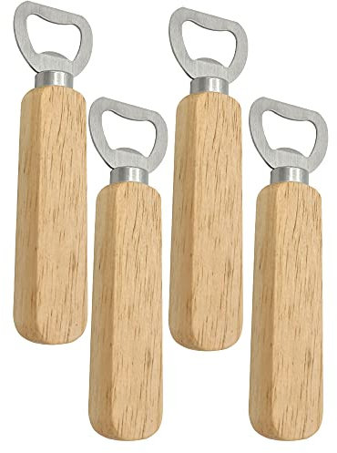 KtbeYTi 4 Pièces Poignée en Bois Ouvre Bouteille, Personnalisés Ouvre Bouteille de Bière, Décapsuleurs avec Poignée en Bois, pour Maison Cuisine Bar Cadeau