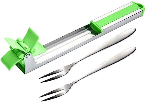 Lonimia Cuchillo de sandía, sandía, cortador de sandía, cortador de frutas, molino de viento, sandía, cortador con 2 tenedores de acero inoxidable para Pitaya, melones, papaya, cantaloup