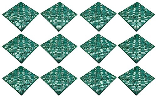 Tradineur - Confezione da 12 piastrelle per esterni, in plastica, per piscina, terrazze, giardino, smontabile e antiscivolo, 30 x 30 cm, colore: verde