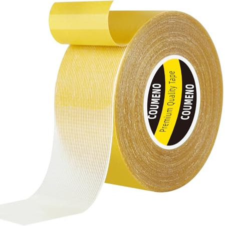 COUMENO Double Sided Tape 35mm×10m, Heavy Duty Mounting Tape, Strong Adhesive Tape for Wall with Transparent Cloth Mesh, Super Sticky & Easy to Tear by Hand Tape for Picture Hanging,Carpets,DIY Crafts