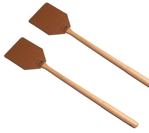 PW TOOLS PU Leder Fliegenklatsche, Fliegenklatsche 2 Stück, Fliegenklatsche Stabil, Fly Swatter, Mückenklatsche, Spidercatcher, Küche Fliegenklatsche, Mit Langem Holzgriff
