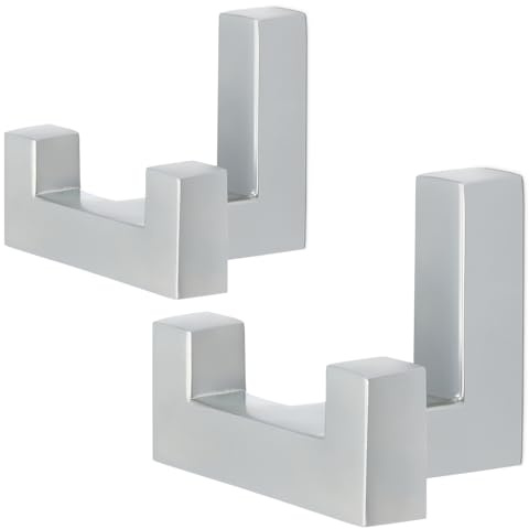 Mavö Kleiderhaken 2 Stück Chrom matt Doppelhaken Oleg Tetris Design | Moderne Metall Doppelhaken im Tetris Design für Flur, Bad, Küche und Schlafzimmer – vielseitig, stabil und langlebig