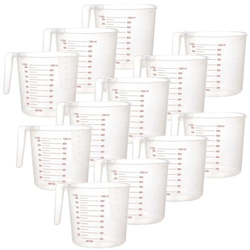 LDHHYH 12pcs Measuring Jugs 1 Litre, Kitchen Measuring Jug with Measuring Scale, Stackable Plastic Measuring Jugs, Plastic Jug Cups for Kitchen Baking, Sugar, Milk, Oil