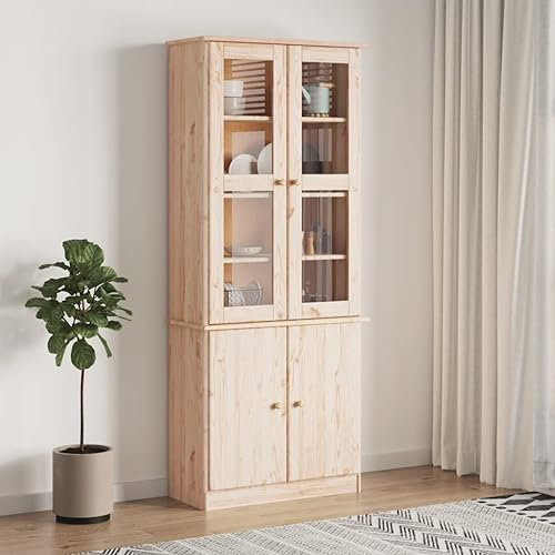 SKM Vitrinenschrank ALTA 77x35x186,5 cm Massivholz Kiefer,37,54 KG,353949,Color: Braun