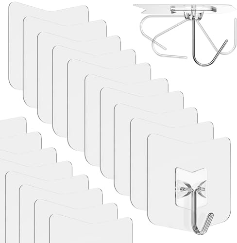 Heavy Duty Adhesive Hooks 18 Pack - Holds 15 lbs, No Drill Stick Plastic Hook Hangers for Hanging Towel Shower Bathroom, Kitchen, Cabinet - Strong Wall Hanger for Ornaments, Apartment Bedroom