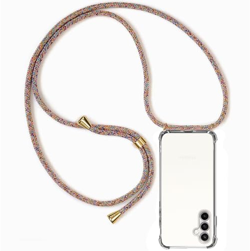 ZYIMOU für Samsung Galaxy S24 Hülle mit Band, Handyhülle Samsung Galaxy S24 Handyband Hülle mit Kette Schutzhülle Kordel zum Umhängen Transparent Weich TPU Silikon Bumper, Rainbow