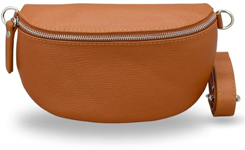 Adel Bags EMMA Silber Bauchtasche Echtleder Handgefertigt Crossbody Bag | Damen Umhängetasche, Echtes Leder, Schultertasche mit Ledergurt & wahlweise gemustertem Riemen, 2 Fächer, Made in Italy