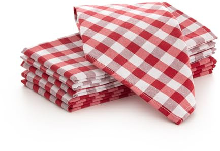 Servilletas Tela Cuadros Vichy - Pack 6 Unidades algodón Resistentes para hostelería 45x45 cm, Color Rojo
