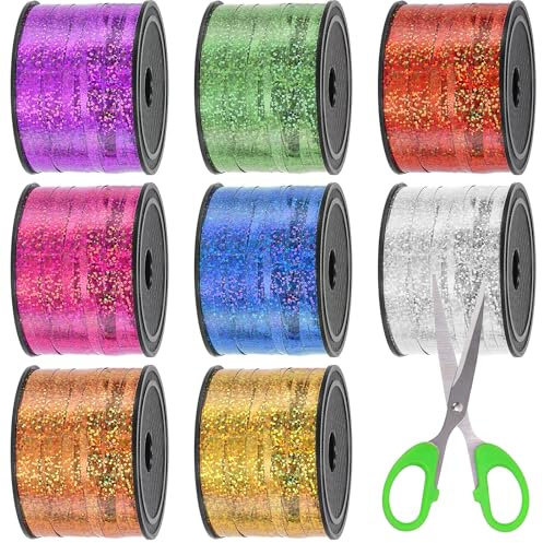 Glarks 9pcs 800 Yards Metallic Curling Band Set, 8 Farben 1/5 Breite gekräuselte Curling Band Metallic Curling Ballon Band Geschenk Wrap Band Weihnachtsband mit Schere für Kunsthandwerk, Florist