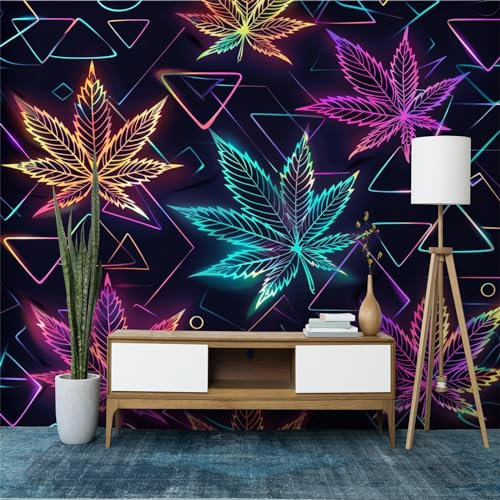 Vlies Fototapete Kinderzimmer B200 x H140 cm, Fantasiepflanzen Cannabisblätter Fototapeten Tapeten für Kindertapete - Lila Vliestapete Wandtapete Wanddeko Tapete 3D Effekt Schlafzimmer
