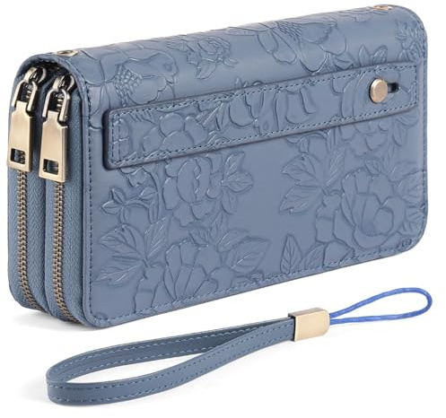 GAEKEAO Geldbörse Damen Gross, Portemonnaie Damen Veganes Leder Doppel Reißverschluss Kreditkartenetui, RFID Schutz Clutch Geldbeutel Groß, mit Viel Kartenfächer Wallet, Portmonee für Frauen