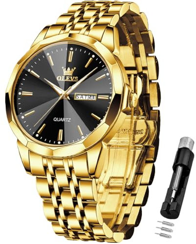 OLEVS Herrenuhren mit Datum Kalender Geschäft Quarz Armbanduhr Analog Edelstahl Wasserdicht Leuchtend Zwei-Farbig Casual Armbanduhr