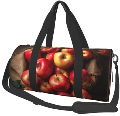 Borsone da viaggio per uomo e donna, con scomparto per scarpe, grande capacità, borsa per la notte, mele fresche e mature da portare con sé, borsa da palestra per viaggi, yoga, Nero , Taglia unica