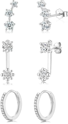 Ohrringe Silber 925 Damen Set für Mehrere Ohrlöcher - Ohrstecker und Creolen für Helix Piercings