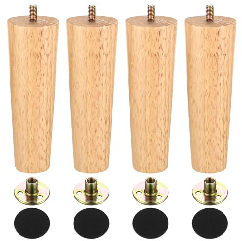 4 Pcs Pied de Meuble Bois Massif 15cm, Pieds de Meuble en Bois, Pieds de Meubles en Bois de Rechange, Pieds de Rechange en Bois Inclinés pour Canapé Commode Table Meuble TV, avec Accessoires